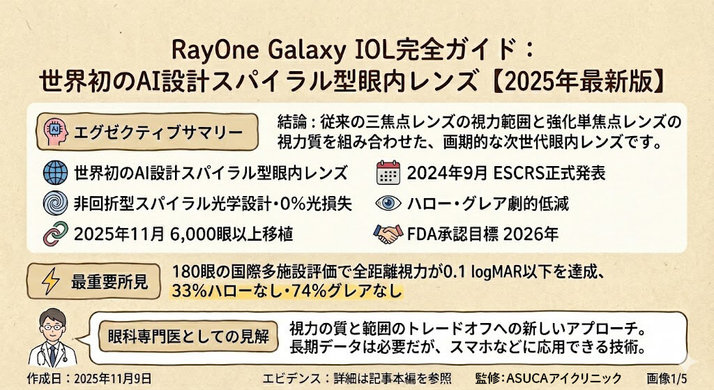 RayOne Galaxy IOL完全ガイド：RayOne Galaxyは、従来の三焦点レンズの視力範囲と強化単焦点レンズの視力質を組み合わせた、画期的な次世代眼内レンズです。