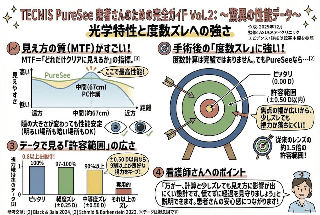 TECNIS PureSeeについて：驚異の性能データ　光学特性と度数ズレへの強さ