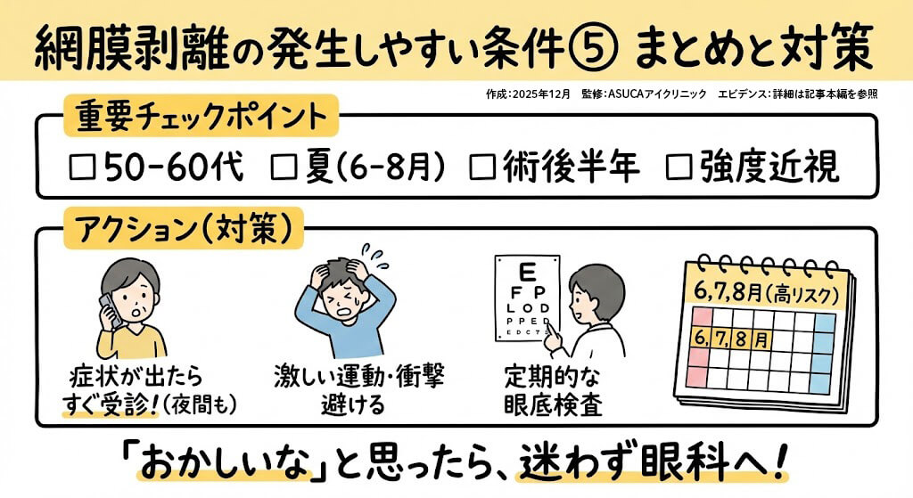 網膜剥離の発生しやすい条件：まとめと対策
